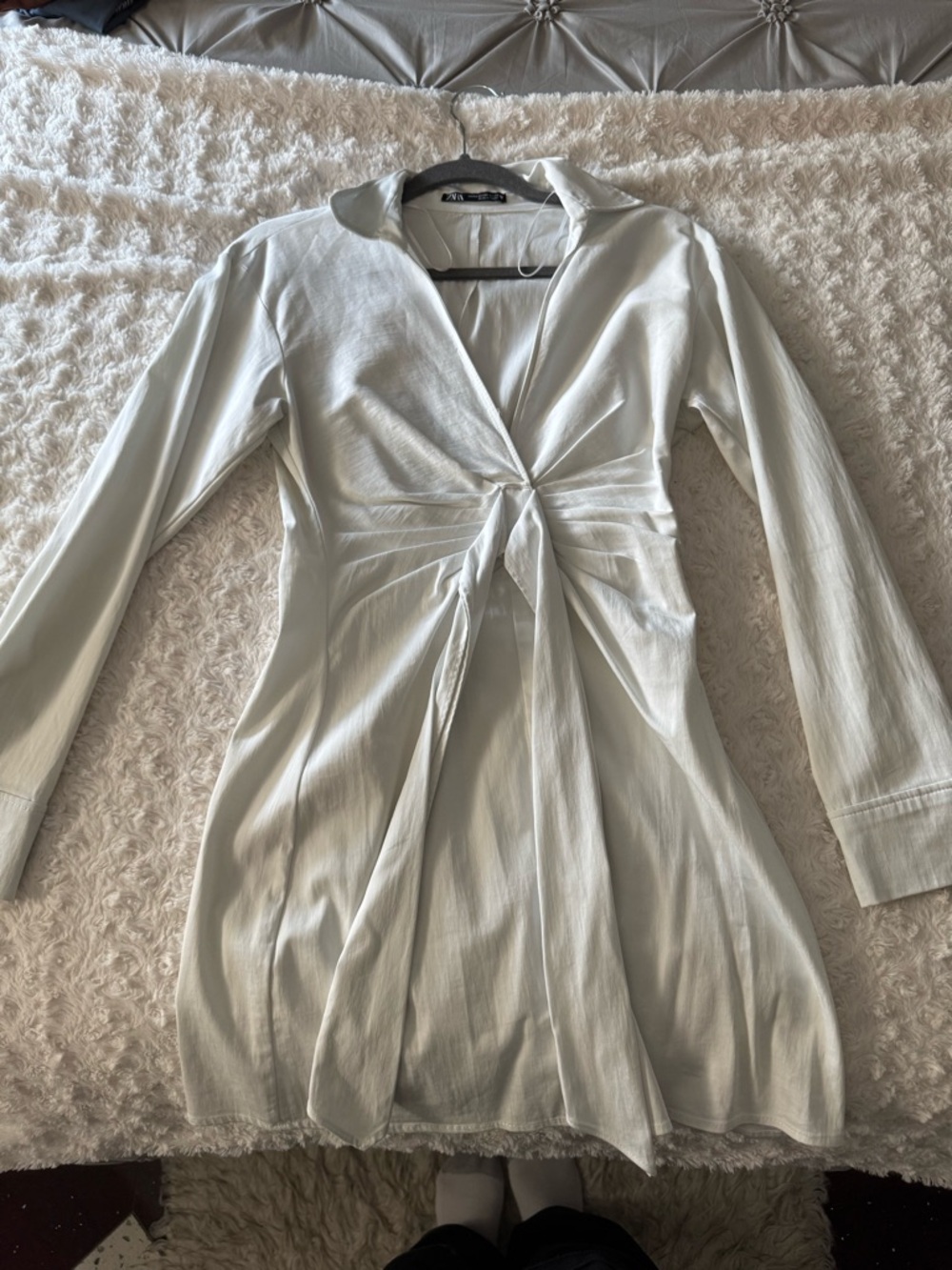 Zara Light Sage Tie-Front Long Sleeve Dress